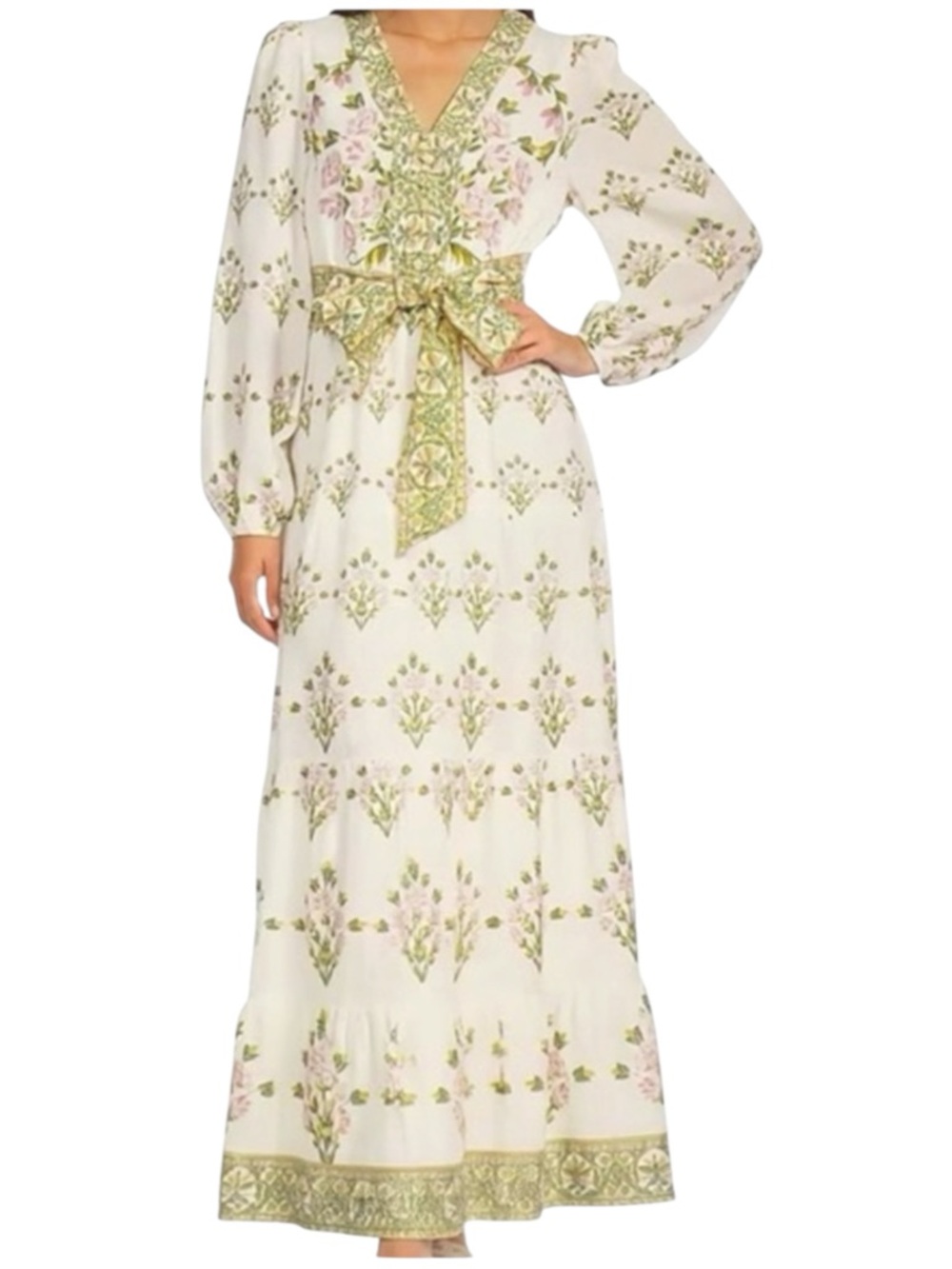 A Loves A Floral Print Long Bubble Sleeve Tiered Flounce Maxi Dress